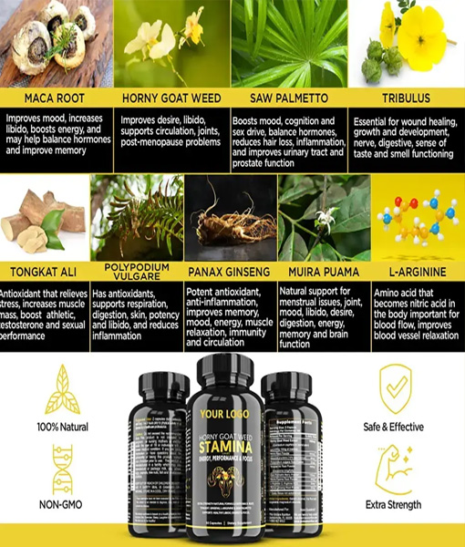 Men Health Tongkat Ali Maca Horny Goat Weed Men Power Extract Epimedium Capsules Epimedium Extract