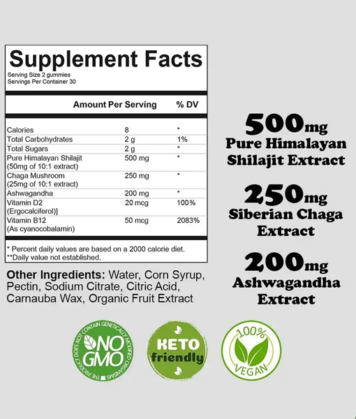 Ashwagandha Vitamins B12 d2 Shilajit Gummies